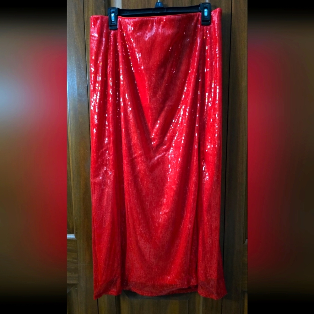 Elegant Red Sequin Skirt